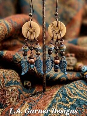 Elegant Blue and Copper Leaf Earrings